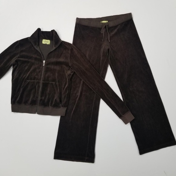 Authentic Vintage Juicy Couture TrackSuit Set Brown Jacket Pants Velour Large